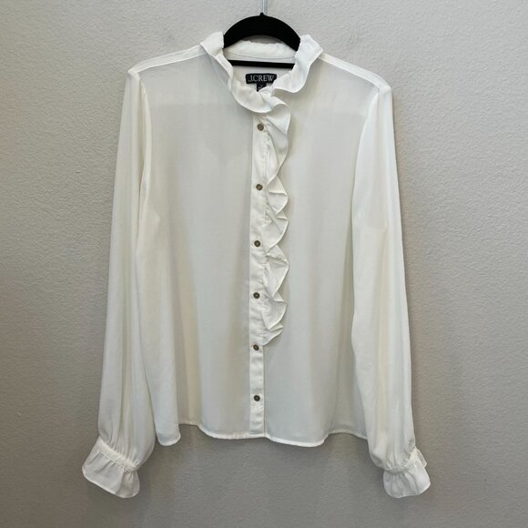 J Crew Womens 12 Ruffle Front Button Up Blouse Long Sleeve Shirt Top - Picture 6 of 10